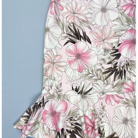 Y2K Ruffled Skirt | Vintage Pink Beige Tropical Floral Short Ruffled Skirt - Picture 3 of 8